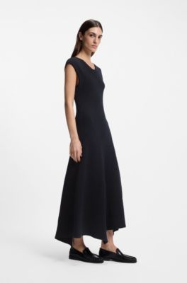 Vestido slim fit de canal&eacute; en hilo boucl&eacute;, Azul oscuro