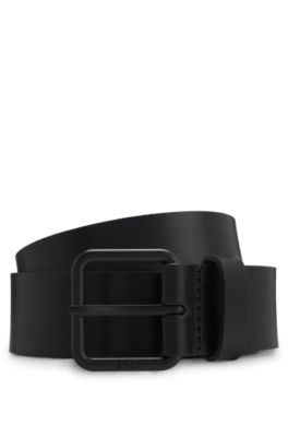 Tonal-buckle belt in Italian leather, Black