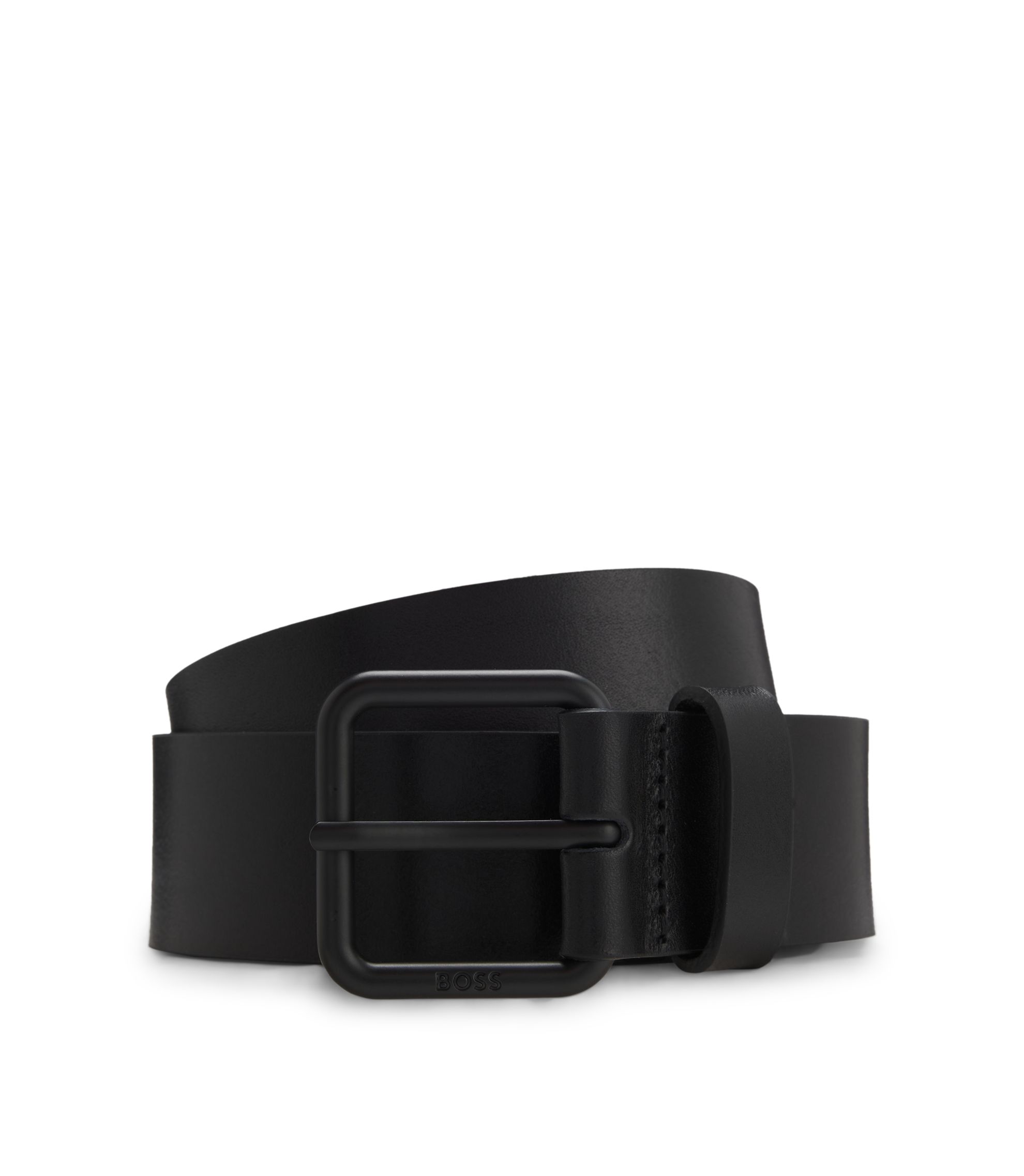 BOSS - Tonal-buckle belt in Italian leather - Black display picture 2