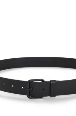 Tonal-buckle belt in Italian leather, Black
