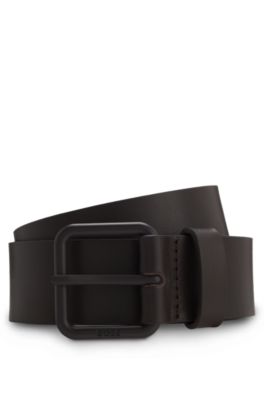 Tonal-buckle belt in Italian leather, Dark Brown