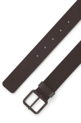 Tonal-buckle belt in Italian leather, Dark Brown