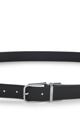 Cintur&oacute;n de piel italiana con logo en la trabilla, Negro