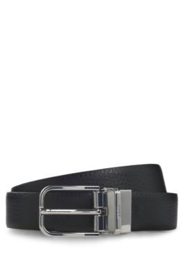Italian leather belt with logo keeper, Black