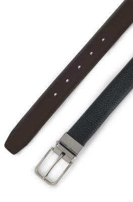 Ceinture en cuir italien avec passant &agrave; logo, Noir