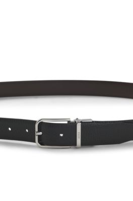 Ceinture en cuir italien avec passant &agrave; logo, Noir