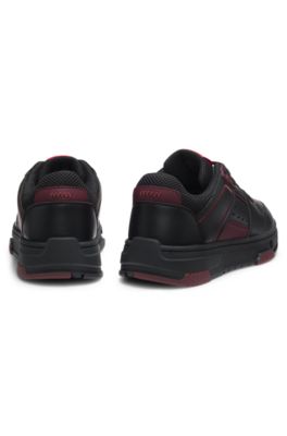 HUGO x RB faux-leather trainers with bull-graphic logo, Black