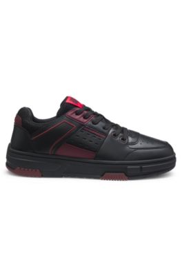 HUGO x RB faux-leather trainers with bull-graphic logo, Black