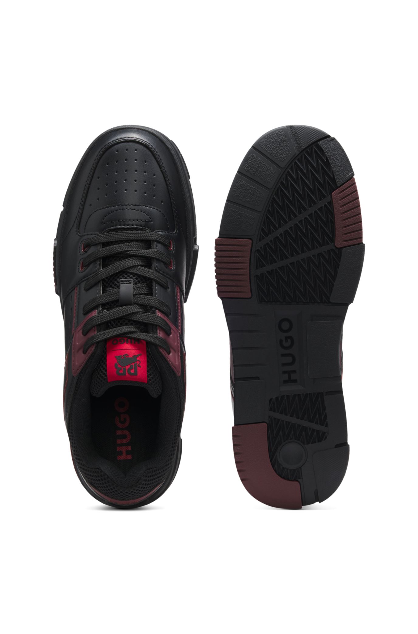 HUGO - HUGO x RB faux-leather trainers with bull-graphic logo - Black
