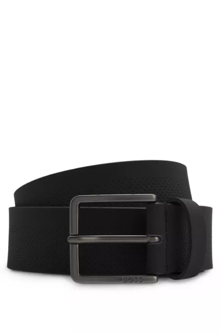 Perforated-pattern belt in Italian leather
