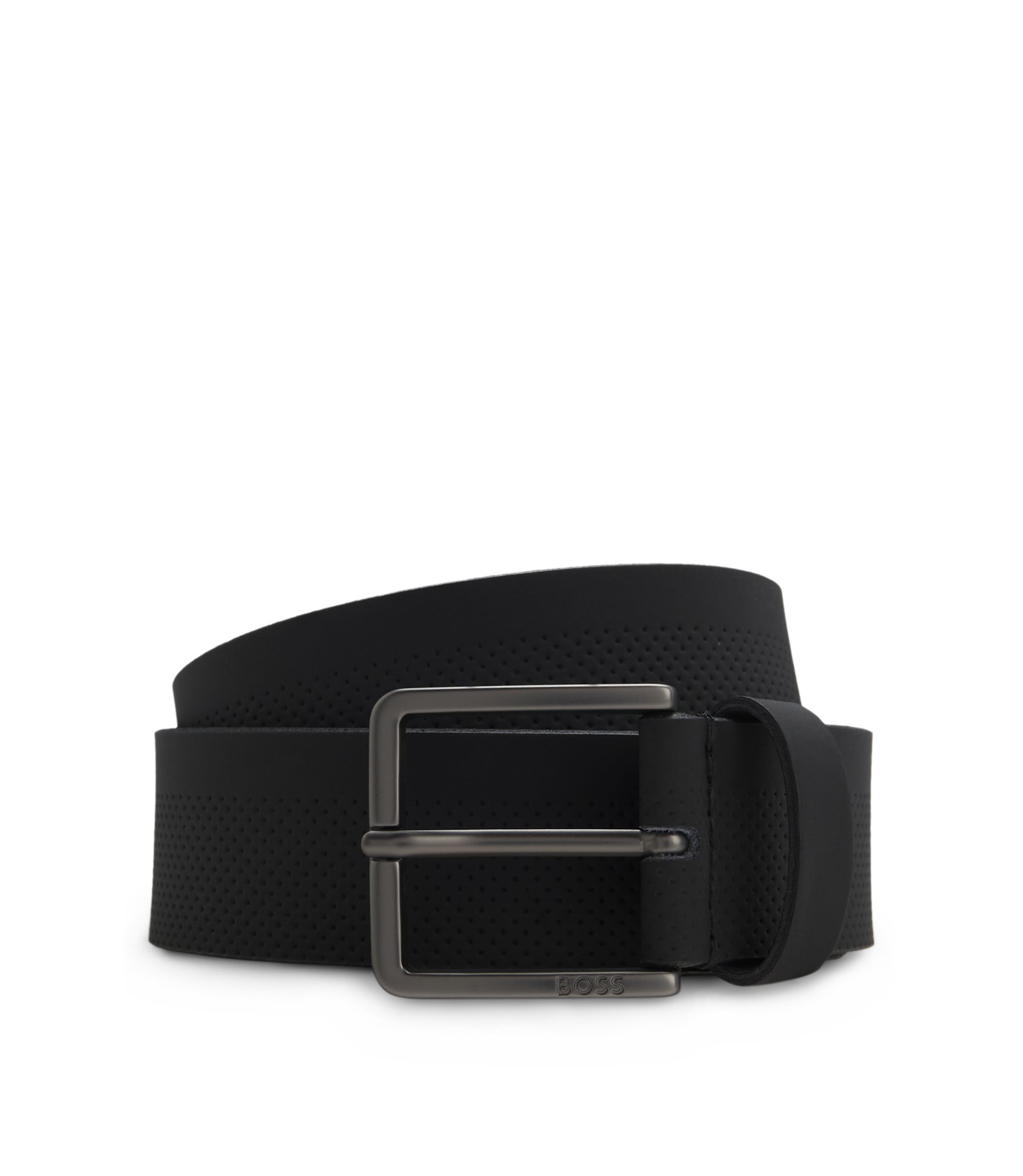 BOSS - Perforated-pattern belt in Italian leather - Black