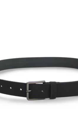 Perforated-pattern belt in Italian leather, Black