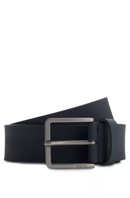 Perforated-pattern belt in Italian leather