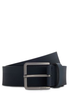 Cintur&oacute;n de piel italiana con motivo calado, Azul oscuro