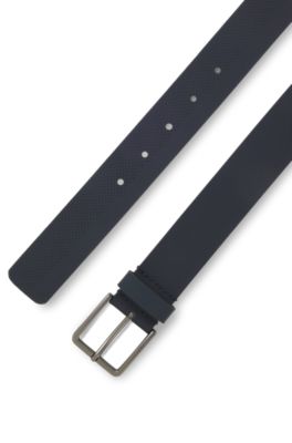 Cintur&oacute;n de piel italiana con motivo calado, Azul oscuro