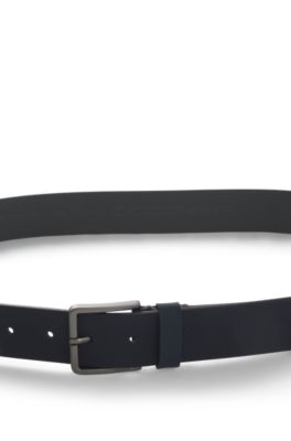 Perforated-pattern belt in Italian leather, Dark Blue