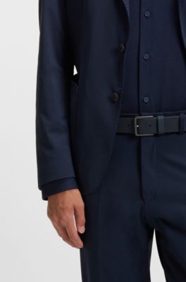 Cintur&oacute;n de piel italiana con motivo calado, Azul oscuro