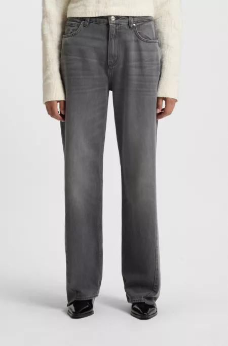 Grey boyfriend-fit jeans in rigid denim