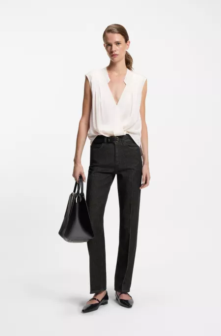 Black slim-fit jeans in marble-structured stretch denim
