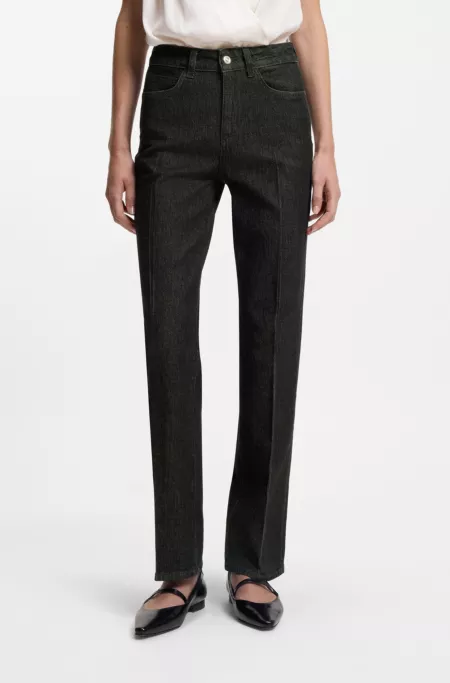 Black slim-fit jeans in marble-structured stretch denim