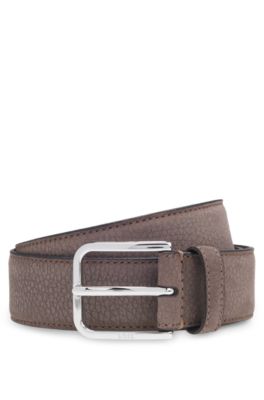 Pin-buckle belt in Italian nubuck, Dark Brown