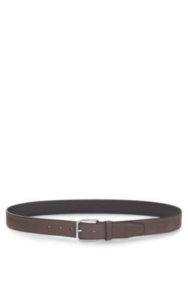 Pin-buckle belt in Italian nubuck, Dark Brown