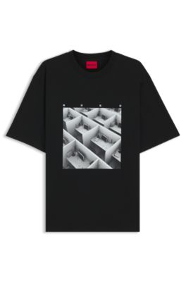 Printed-artwork T-shirt in cotton jersey, Black