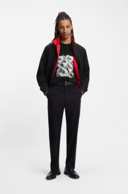 Printed-artwork T-shirt in cotton jersey, Black