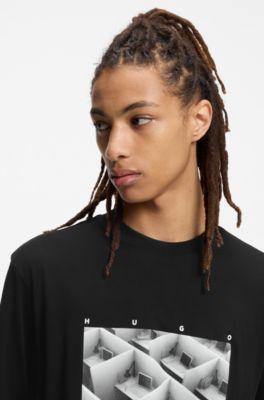Printed-artwork T-shirt in cotton jersey, Black