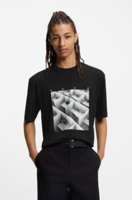 Camiseta de punto de algod&oacute;n con ilustraci&oacute;n estampada, Negro