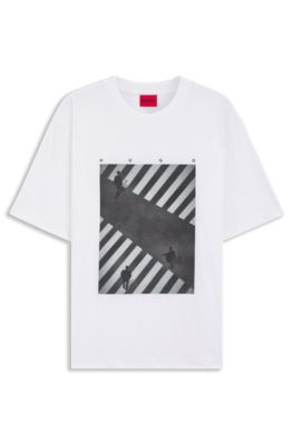 Camiseta de punto de algod&oacute;n con ilustraci&oacute;n estampada, Blanco