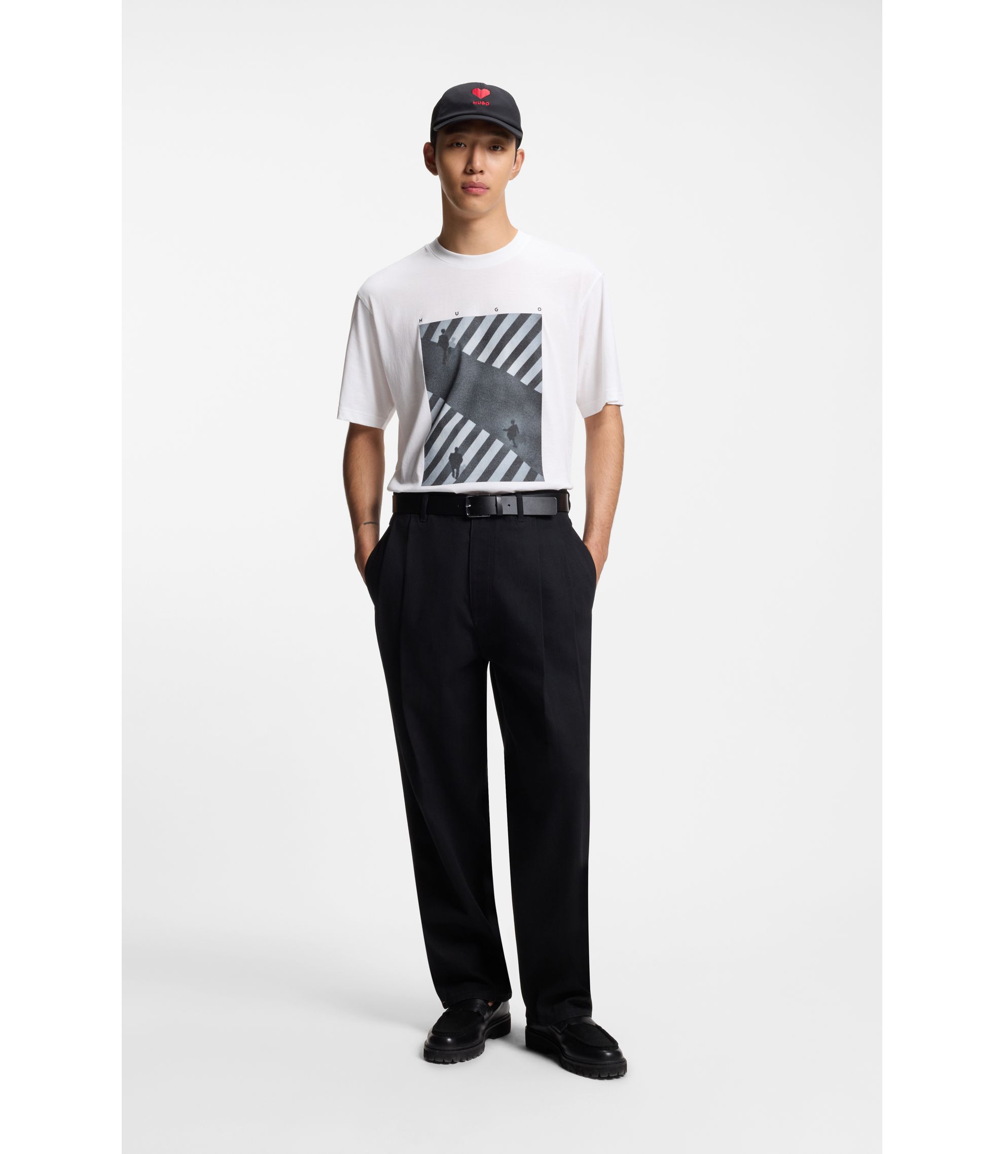 HUGO - Printed-artwork T-shirt in cotton jersey - White