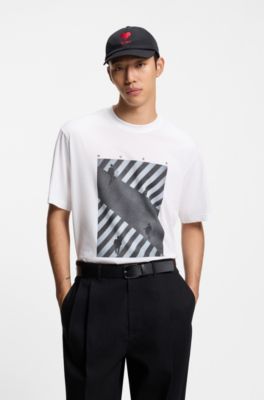 Camiseta de punto de algod&oacute;n con ilustraci&oacute;n estampada, Blanco