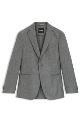Blazer slim fit en lana virgen con microestampado, Plata
