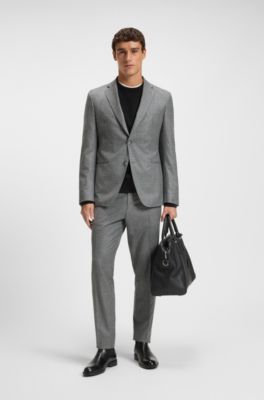 Micro-patterned slim-fit jacket in virgin wool, Silver