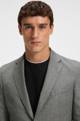 Micro-patterned slim-fit jacket in virgin wool, Silver
