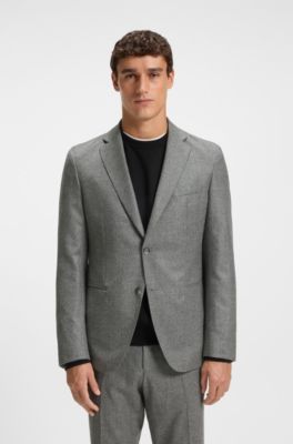 Blazer slim fit en lana virgen con microestampado, Plata