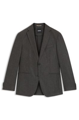 Veste Slim en laine vierge &agrave; micro motif, Marron fonc&eacute;