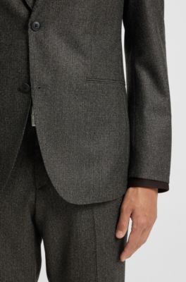 Blazer slim fit en lana virgen con microestampado, Marr&oacute;n oscuro