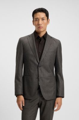 Veste Slim en laine vierge &agrave; micro motif, Marron fonc&eacute;