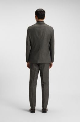 Blazer slim fit en lana virgen con microestampado, Marr&oacute;n oscuro