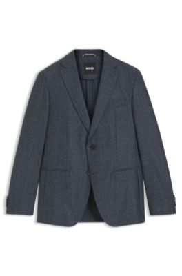 Blazer slim fit en lana virgen con microestampado, Celeste