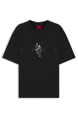 Camiseta oversize fit de punto de algod&oacute;n con ilustraci&oacute;n gr&aacute;fica, Negro