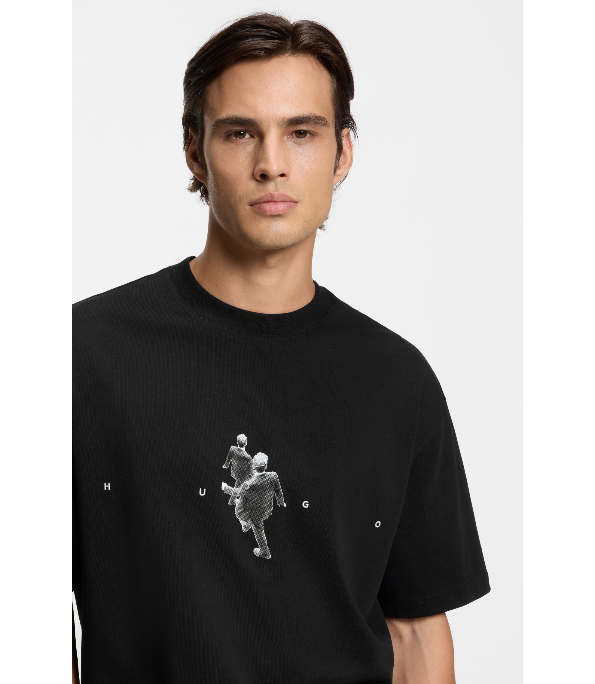 HUGO - Graphic-artwork T-shirt in cotton jersey - Black