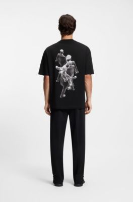 Camiseta oversize fit de punto de algod&oacute;n con ilustraci&oacute;n gr&aacute;fica, Negro
