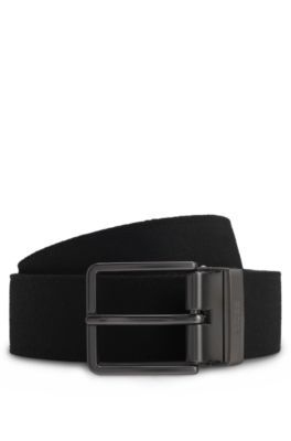 Cintur&oacute;n reversible de piel italiana con monograma, Negro