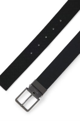 Cintur&oacute;n reversible de piel italiana con monograma, Negro
