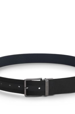 Cintur&oacute;n reversible de piel italiana con monograma, Negro