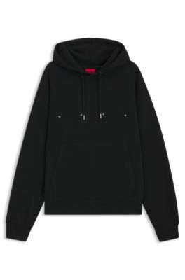 Cotton-terry hoodie with graphic print and embroidered logo, Black