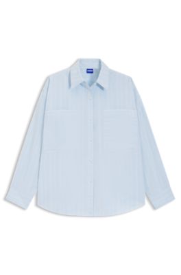Striped relaxed-fit blouse in cotton poplin, Light Blue